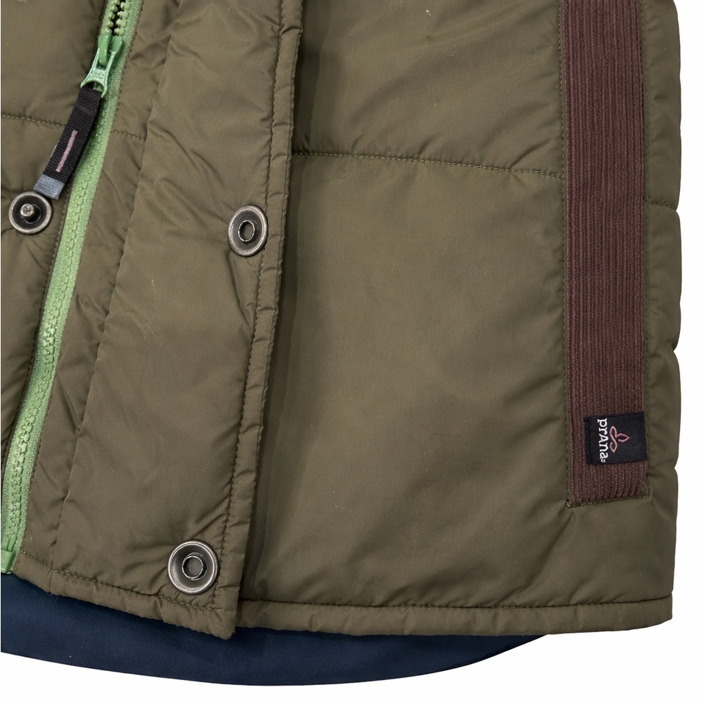 prAna Olive Quilted Puffer Vest Sherpa Lined Corduroy Trim‎ Size L NWOT - Picture 5 of 6